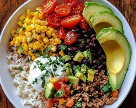 Pioneer Woman Burrito Bowl with fresh ingredients and vibrant colors