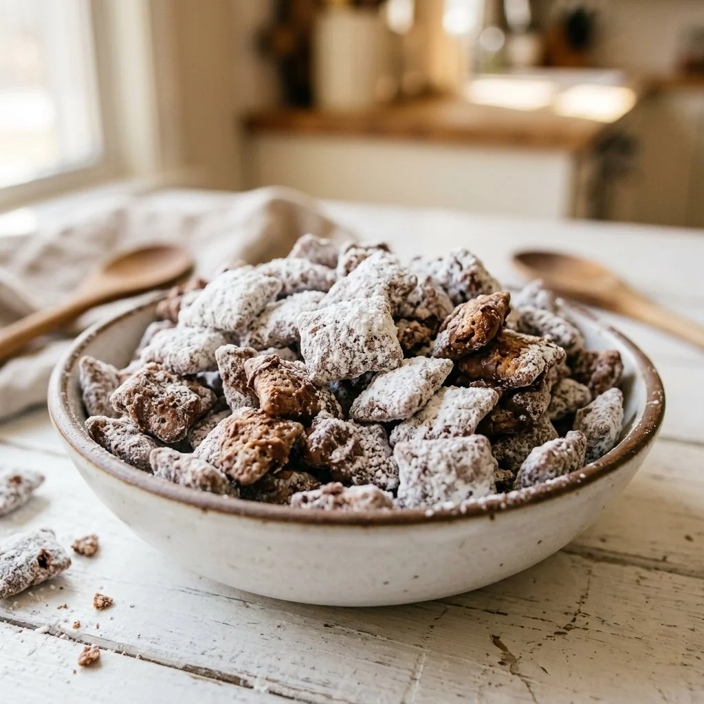 Delicious homemade Puppy Chow treat recipe for snacking and sharing
