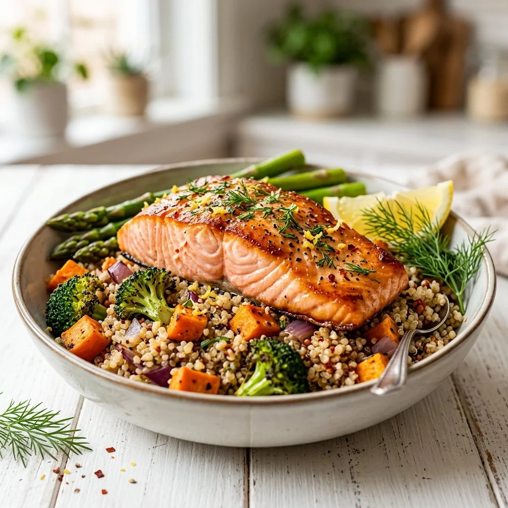 Salmon meal prep recipe with healthy ingredients for weekly meal planning.