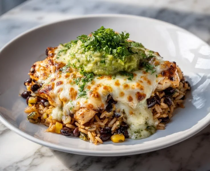 Salsa Verde Chicken and Rice Skillet ready to serve.