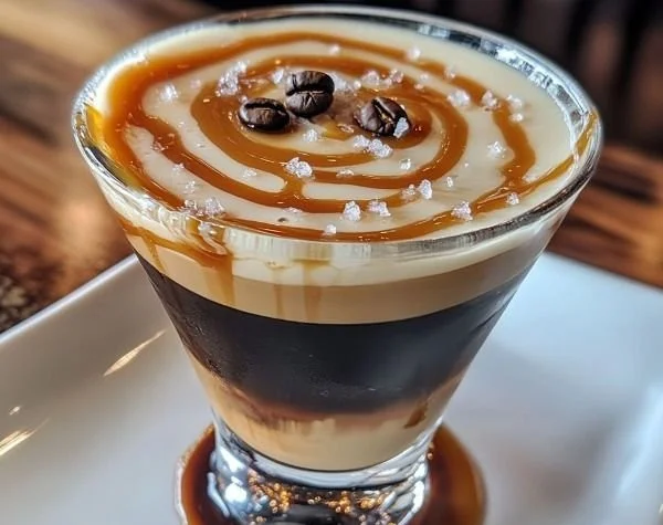 Salted Caramel Espresso Martini cocktail served in a stylish glass