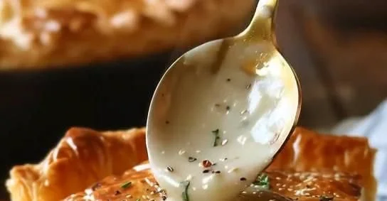 Sausage Gravy Puff Pie garnished and ready to serve