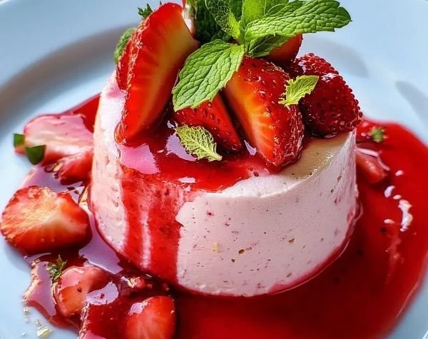Delicious strawberry mousse served in a dessert dish