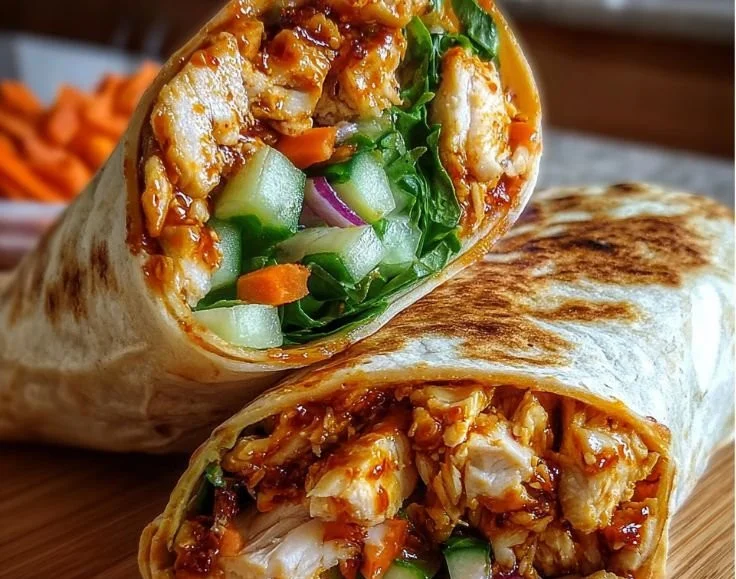 Sweet chili chicken wraps with fresh ingredients and savory sauce