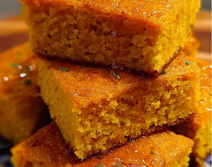 Delicious sweet potato cornbread served with honey butter on the side