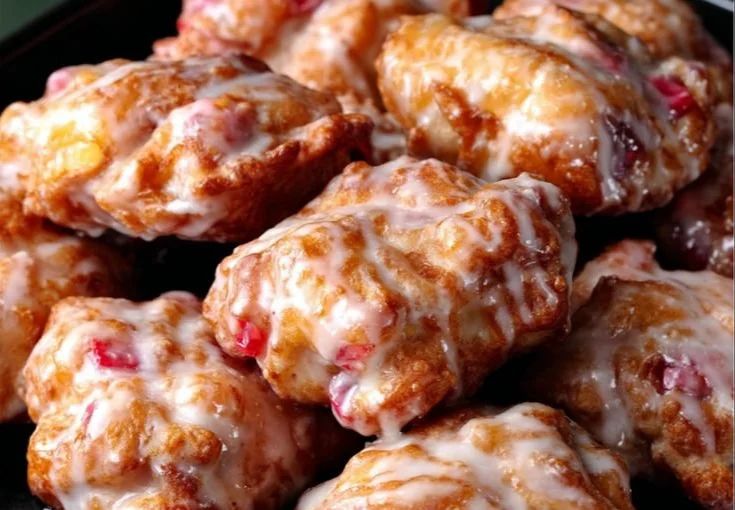 Delicious sweet and tangy rhubarb fritters served on a plate