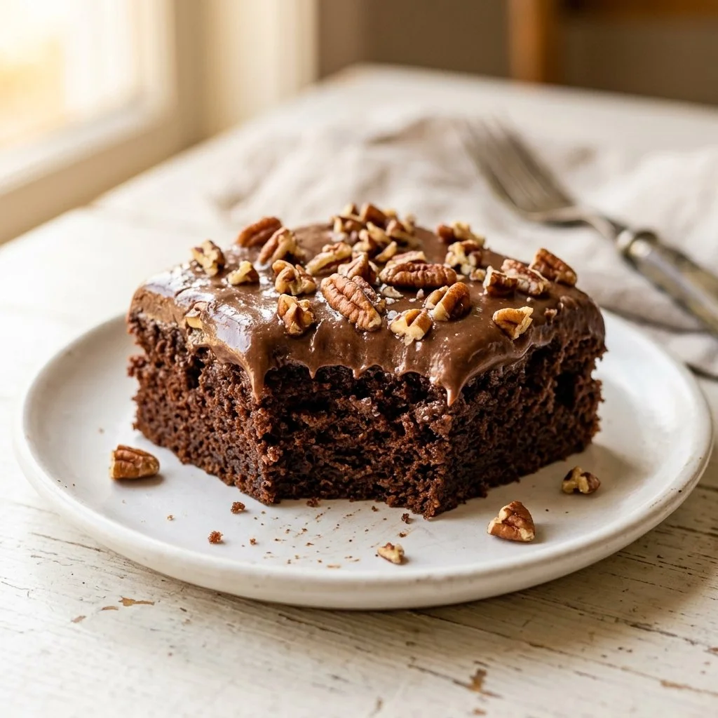Delicious homemade Texas Sheet Cake served on a platter