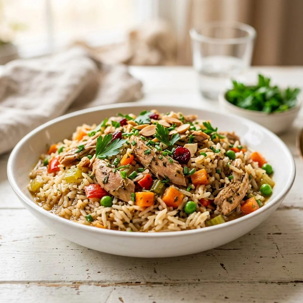 Delicious turkey and rice dish served with vegetables
