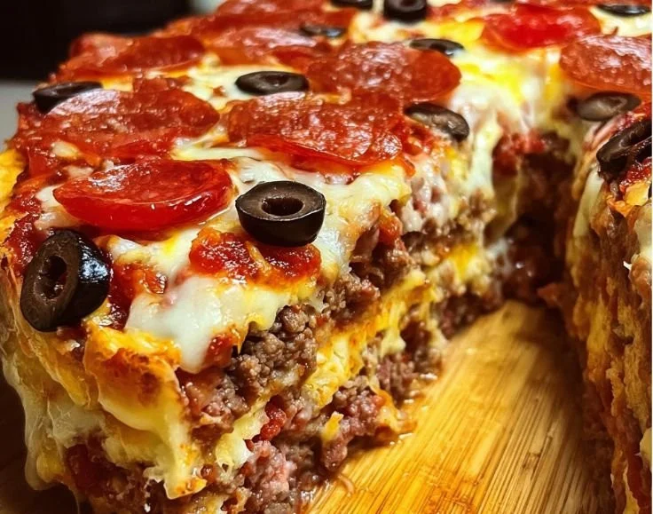 Delicious ultimate stuffed layered pizza pie with rich toppings and crust